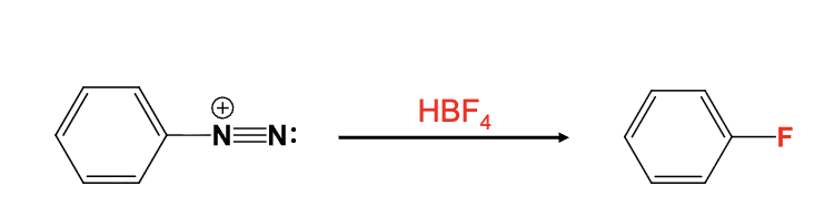<ul><li><p>The diazonium group is replaced with a fluorine atom</p></li></ul><p></p>