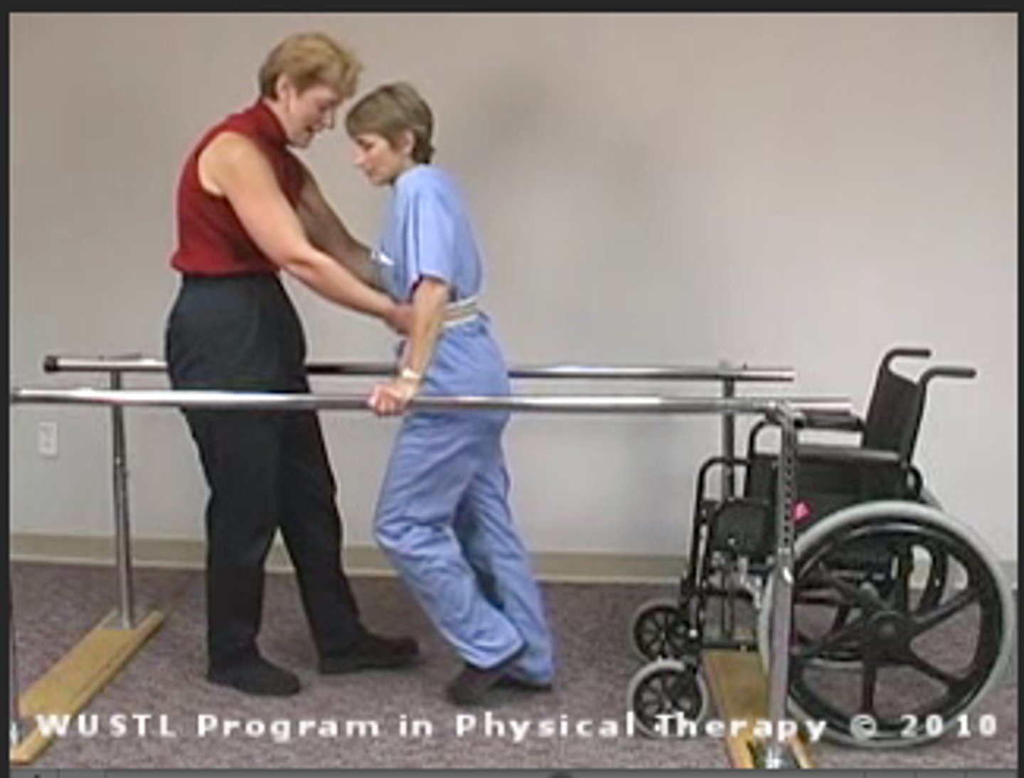 <p>-the greatest amount of stability</p><p>-transition toward greater ambulatory mobility</p><p>-focus can be on practicing isolated components of gait</p>