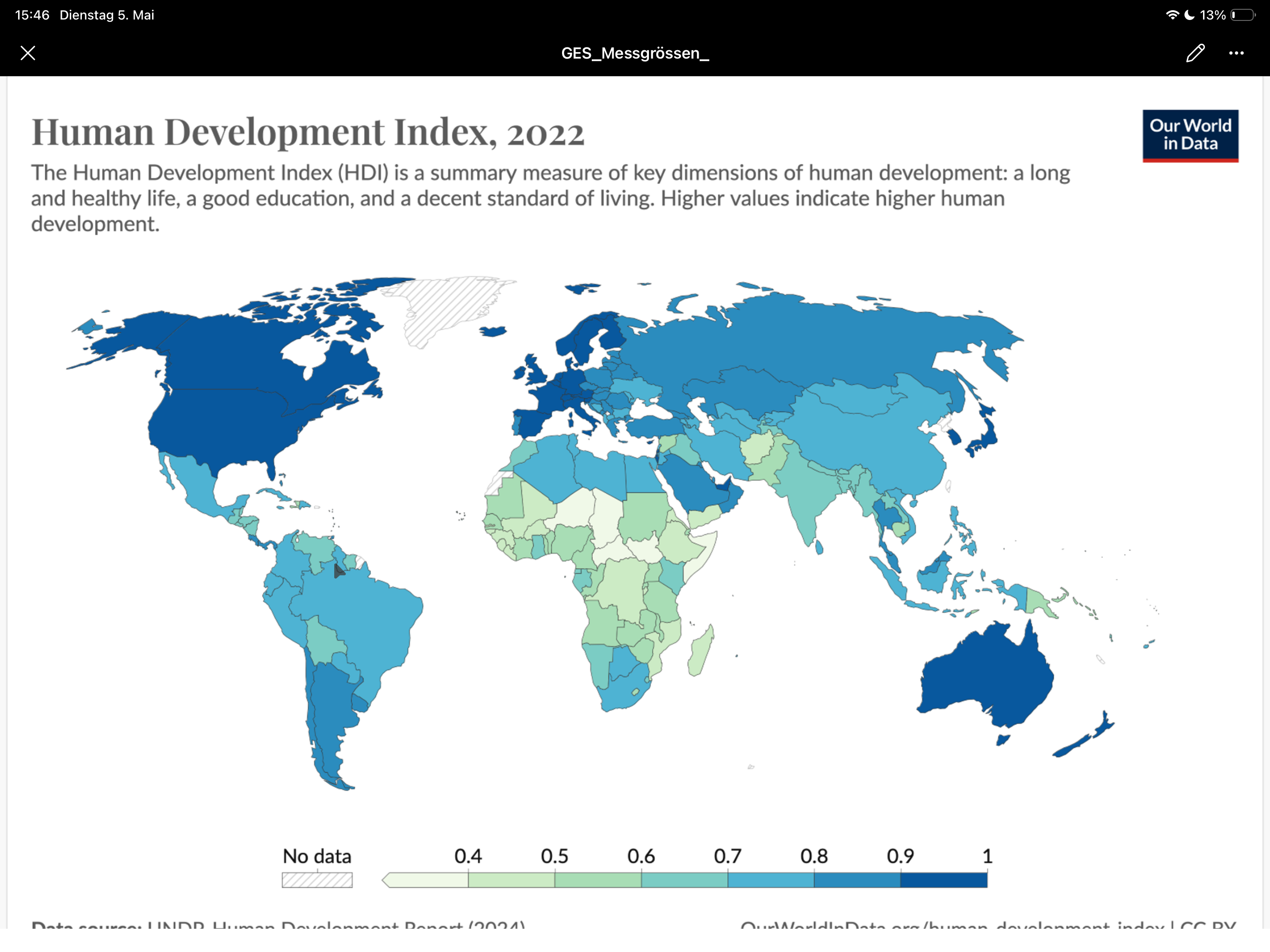 <p>Human Development Index</p><ul><li><p>Hoher wert = Hohe menschliche Entwicklung </p></li><li><p>Schlüsselfaktoren = Lebenserwartung, Bildung und Einkommen</p></li><li><p>Wichtige Aspekte Fehlen wie Verteilung des Einkommen oder politische Rechte</p></li></ul><p></p>
