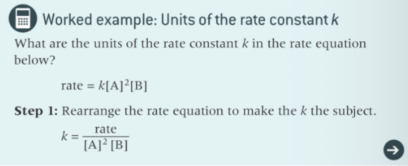 <p>Worked example: units of the rate constant, k:</p>