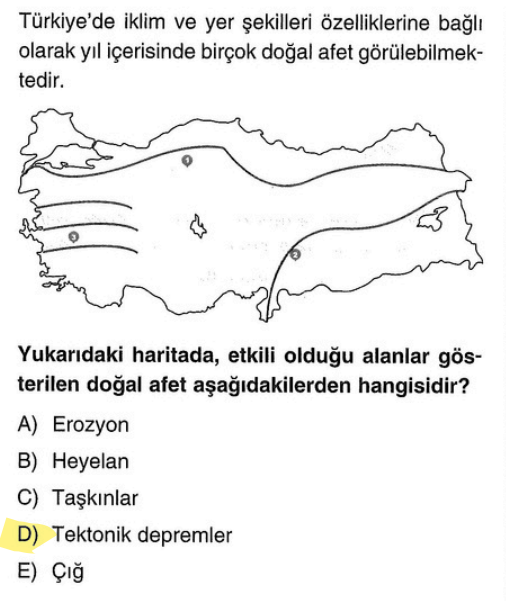 <p>Bu çizgiler bizim <strong>Fay Hatlarımızdır</strong> (KAF, BAF, DAF). Türkiye genç bir ülke olduğu için bu hatlar boyunca her zaman deprem riski vardır.</p>