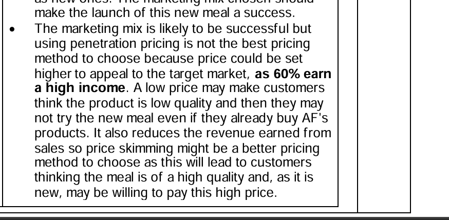 <p>For conclusion you either write <br>the marketing mix is not suitable or is it suitable.<br>If not suitable then write which component makes it unsuitable.</p>