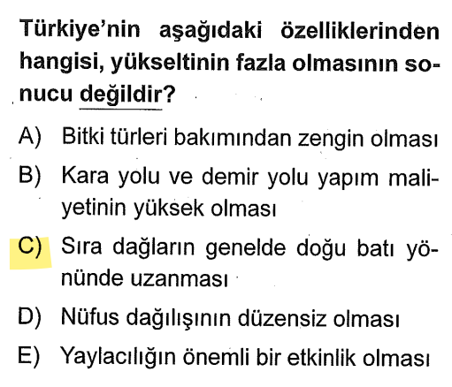 <p>Dağların uzanış yönü yükseltiyle değil, Türkiye'nin Kuzey (Avrasya) ve Güneyden (Afrika-Arabistan) <strong>sıkıştırılmasıyla</strong> ilgilidir. Bu bir "levha hareketi" sonucudur.</p>
