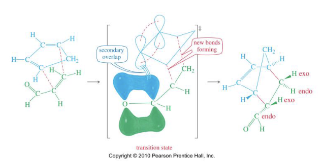 <p><span>The p orbitals of the EWG on the dienophile have a secondary overlap with the p orbitals of C2 and C3 in the diene.</span></p>