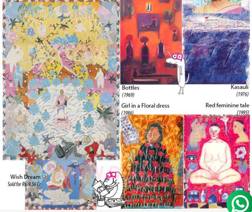 <p>Married to fellow painter parmjit singh, her works use lively colours. </p>