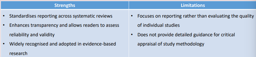 <p>Preferred Reporting items for Systematic Reviews and Meta-Analyses</p><p>To improve transparency, clarity and completeness of systematic reviews and meta-analyses</p><p></p>