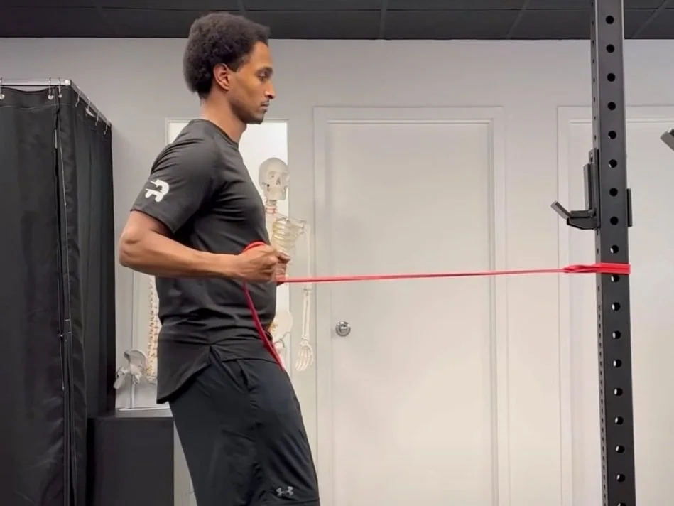 <ul><li><p>concentric = TB rows </p></li><li><p>eccentric = slowly lowering a DB to starting position after DB row</p></li><li><p>isometric = prone T hold</p></li></ul><p></p>