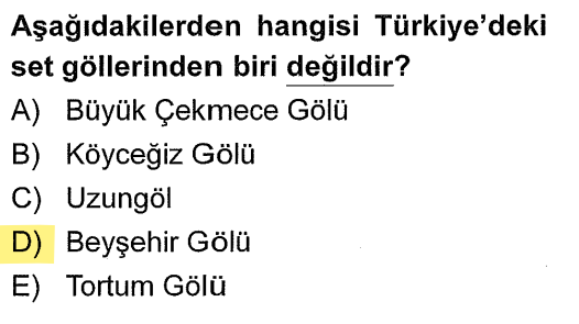 <p>Beyşehir, Eğirdir, Burdur ve Acıgöl <strong>Tektonik-Karstik (Karma)</strong> oluşumlu göllerdir. Set gölü değillerdir.</p>