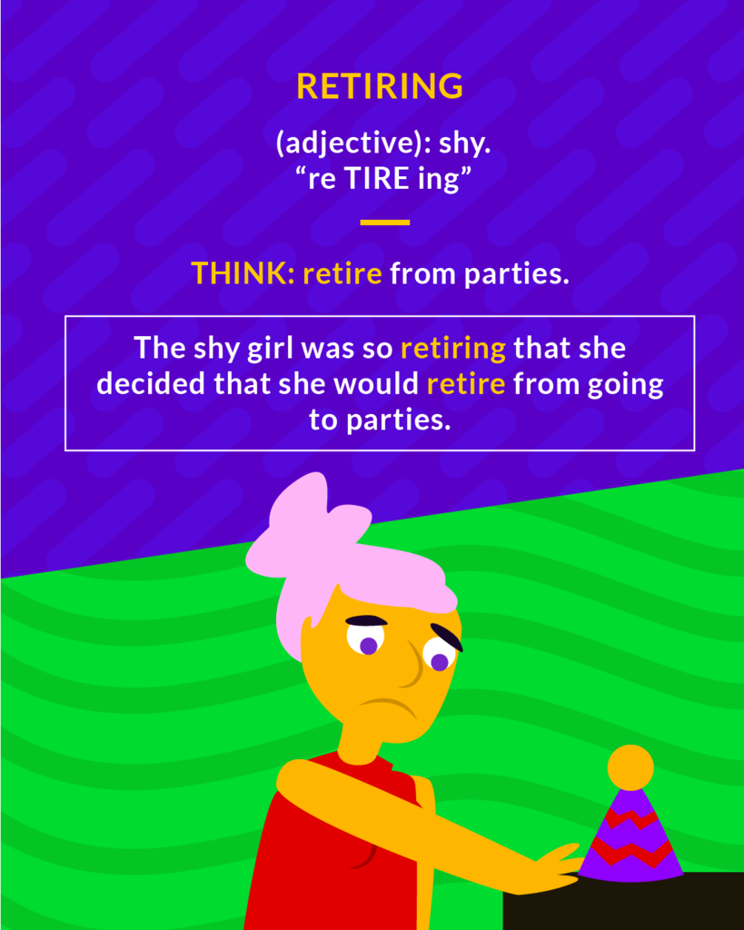 <p>modest and shy</p><p>(adj.) shy</p>