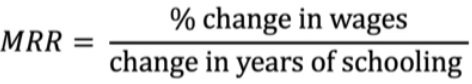 <p>Measures the percentage change in earnings resulting from an additional year of schooling</p><ul><li><p><span style="background-color: transparent;">Each additional year of education leads to a smaller salary increase</span></p></li><li><p><span style="background-color: transparent;">Each additional year of education increases the cost of staying in school</span></p></li></ul><p></p>