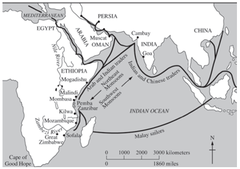 <p>(C) Trade involved most of the regions bordering the Indian Ocean as well as China.</p>