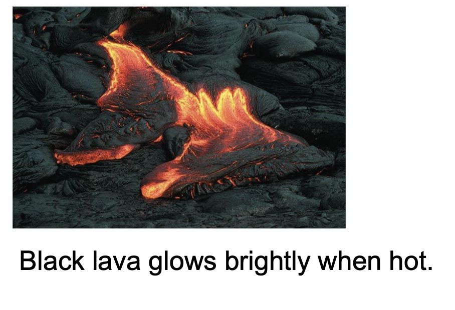 <p>An object with surface area A and absolute temperature T radiates or absorbs heat energy at the rate: Prad=sigma*A*T^4 (*sigma=constant; A=SA of object; T=temperature in Kelvin!)</p><ul><li><p>where<mark data-color="green" style="background-color: green; color: inherit;"> σ = 5.67 × 10–8 W/(m^2 ⋅K^4) </mark>is the Stefan-Boltzmann constant</p></li></ul><p>-A perfect absorber or emitter is called a blackbody, and the thermal radiation emitted by a blackbody is called blackbody radiation. Example: charcoal, the sun</p><p>-we will model objects as blackbodies</p><p>*all EM rays absorbed also get re-edmitted; anything w/ temp emits; ex=SA person, temp person in K=energy/sec</p>
