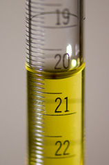 <p>from the bottom of the meniscus</p>