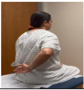 <ul><li><p><strong>You: </strong>place dorsum of hand to their lower back (elbow at 90 degrees)</p><ul><li><p>grip wrist and lift hand off back (internal rotation)</p></li><li><p>release hand and ask hold it</p></li></ul></li></ul><p></p><p><strong>Positive test: </strong>inability (subscapularis problem)</p><ul><li><p>strength test</p></li></ul><p></p>