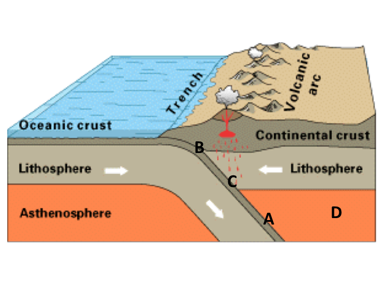 <p><span>An earthquake along which point will generate the strongest surface waves?</span></p>