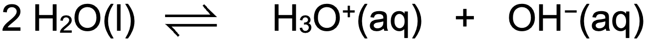 <h2 id="eda22ab2-b232-468b-8eea-003cedf16e75" data-toc-id="eda22ab2-b232-468b-8eea-003cedf16e75" collapsed="false" seolevelmigrated="true">the equilibrium constant for the self-ionization of water</h2><h3 id="8819065d-ec48-48dc-b421-d66e1825a7bb" data-toc-id="8819065d-ec48-48dc-b421-d66e1825a7bb" collapsed="false" seolevelmigrated="true">ion product of water</h3><h3 id="7ba89890-64a4-4f10-b93c-a0a367fcbe5b" data-toc-id="7ba89890-64a4-4f10-b93c-a0a367fcbe5b" collapsed="false" seolevelmigrated="true">K<sub>w</sub> = [H₃O⁺]<sub>eq</sub>[OH⁻]<sub>eq ~~ 1.0 × 10</sub><sup>-14</sup></h3><p></p>
