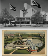 <p>designed by Walter Dorwin Teague</p><p>"Cycle of Production" (lineup where factory production could be viewed)</p><p>"Road of Tomorrow" (display of vehicles, road made of cork and rubber)</p>