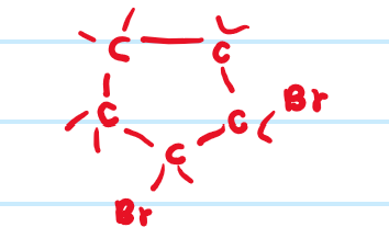 <p>functional of alkenes</p><p>singly bonded ring</p><p>name: cyclo</p><p>example: 1,2-dibromocyclopentane</p>
