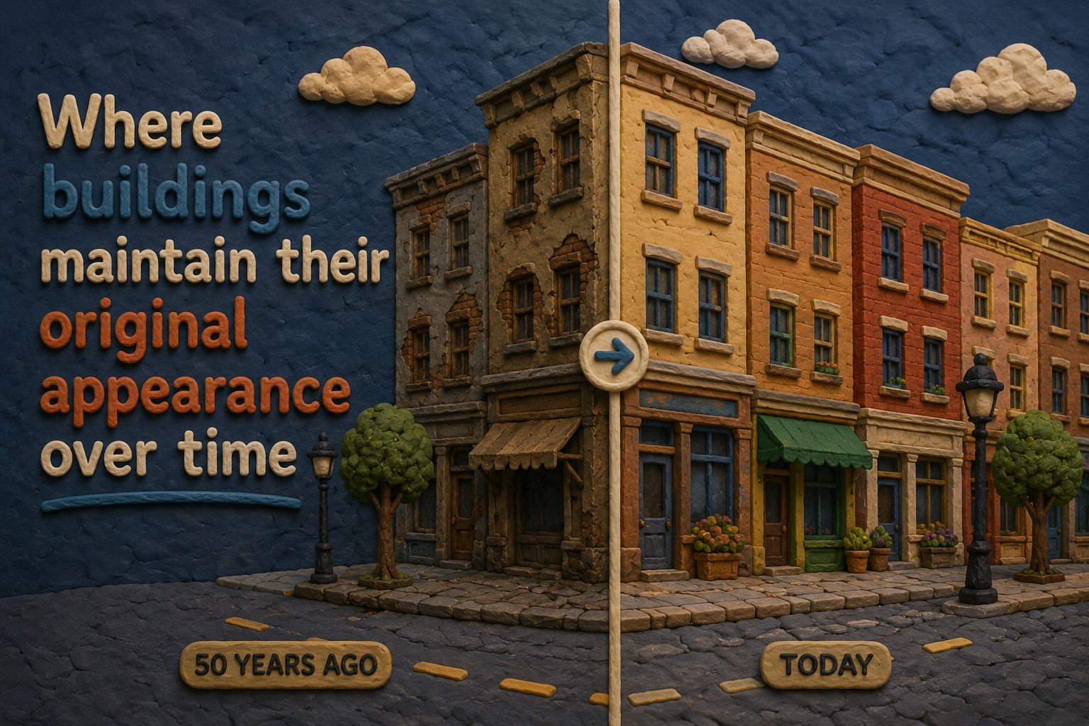 <p>Where buildings maintain their original appearance over time</p>