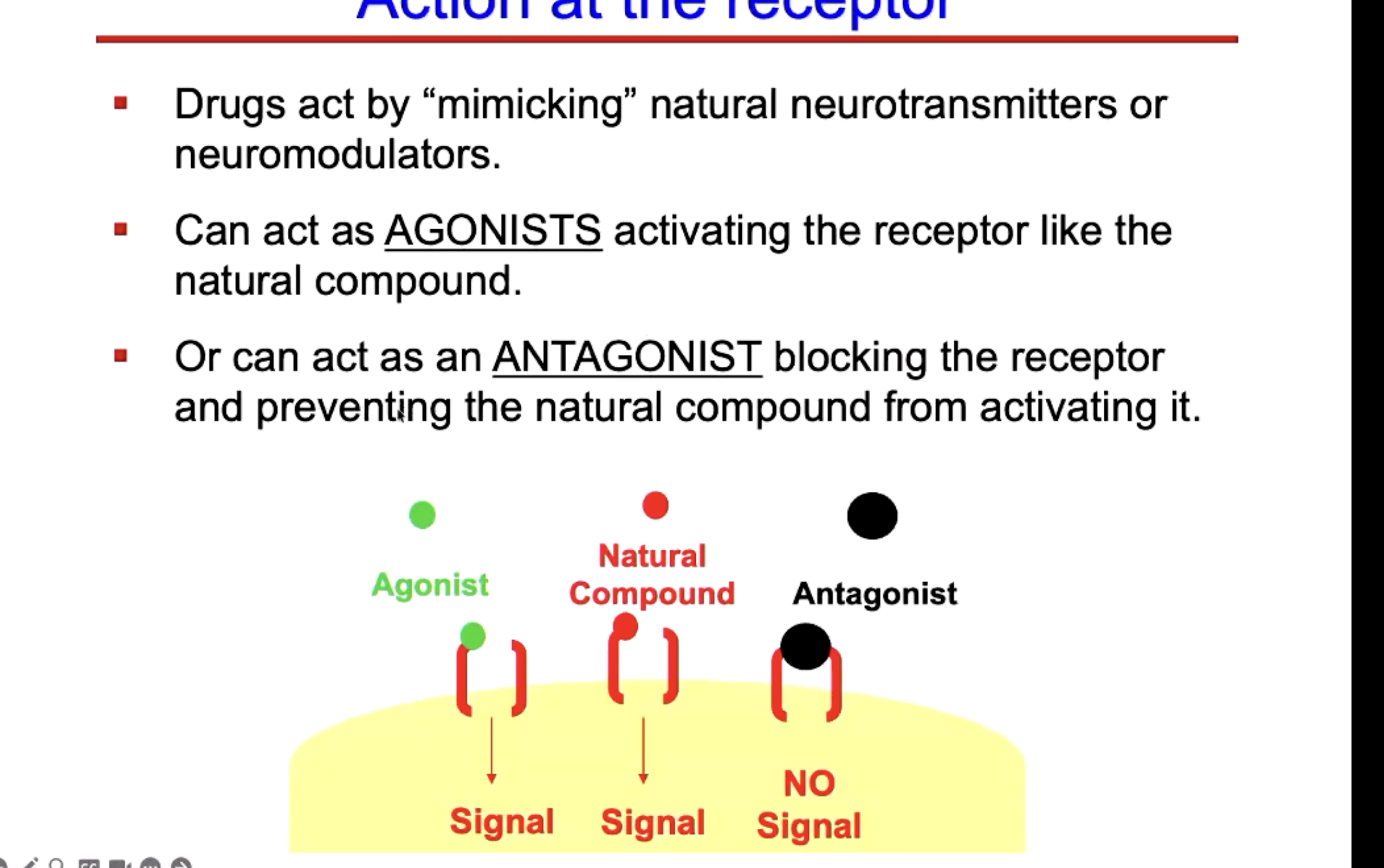 <p>Drugs can impact every stage of neurotransmitter function from synthesis to release to receptor binding.</p><p></p><p>Drugs impact psychological processes only because they mimic the same biological responses triggered by naturally occuring substances. Psychological evenets that directly impact the biological process requires neurones to fire and chemical messages to be sent across neurones.</p>