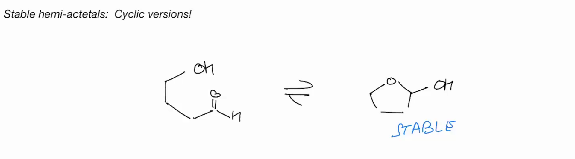 <p>Stable hemi-acetals (CYCLIC VERSION!)</p>