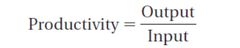 <p>Def: A measure of the efficiency with which goods and services are produced. Productivity is often stated as the quantity produced per person per hour.</p><p></p>