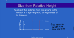 <p>An object that extends from the ground to the horizon is ________ tall regardless of distance</p>