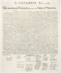 <p>July 4th, 1776 - Thomas Jefferson listed specific grievances against George III's government and expressed basic principles that justified the separation from Great Britain.</p>