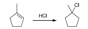 <p>The two groups being added across the alkene are H and Cl. The latter is installed at the more substituted carbon atom, so we must use conditions that give a Markovnikov addition of H and Cl. This can be accomplished by treating the alkene with HCl:</p>