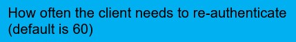 <p> FortiSwitch requests authenticated devices to reauthenticate <strong>every hour</strong> by default. This option allows you to adjust this timer if needed</p>