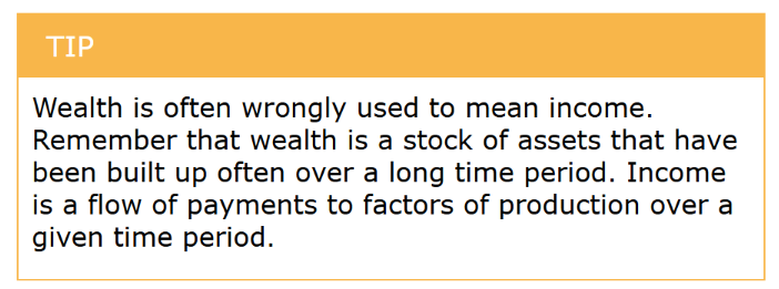 <p>A young professional may have high income but low wealth, while a retiree may have low income but high wealth from property or savings.</p>