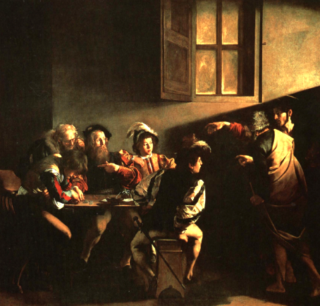 <p><strong>Calling of St. Matthew </strong></p><ul><li><p>“moment” of spiritual awakening</p></li><li><p>earthbound people; naturalism in figures’ bodies</p></li><li><p>Christ covered by St. Peter (founder of Church)</p></li><li><p>Matthew identifiable by only gesture and light </p></li><li><p>tenebrism; high contrast; involving</p></li></ul><p></p>