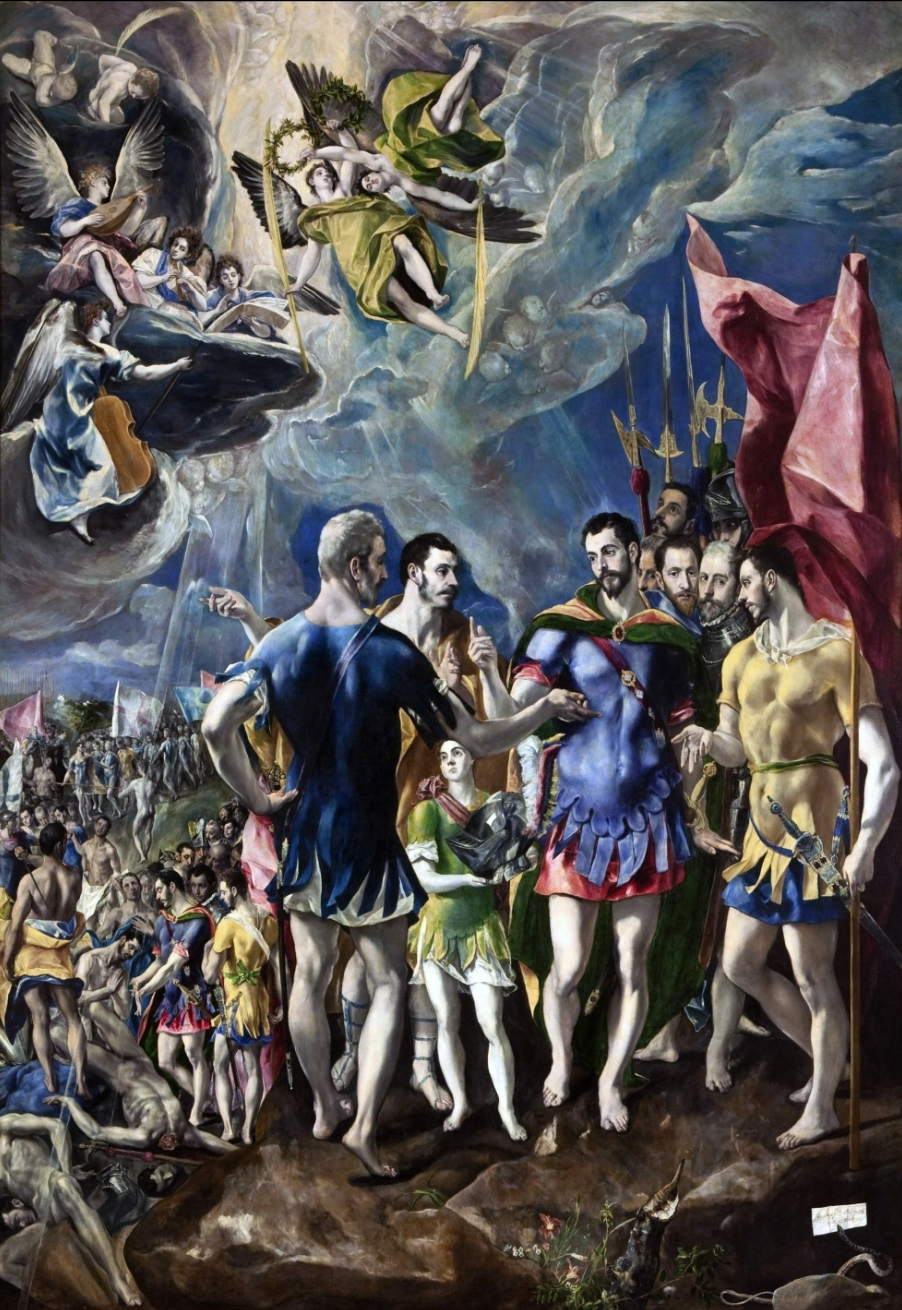<p>El Greco:</p><p class="MsoListParagraphCxSpFirst">-<span style="font-family: "Times New Roman"; line-height: normal; font-size: 7pt;">&nbsp;&nbsp;&nbsp;&nbsp;&nbsp;&nbsp;&nbsp;&nbsp;&nbsp;&nbsp;&nbsp;&nbsp;&nbsp; </span>From Crete</p><p class="MsoListParagraphCxSpMiddle">-<span style="font-family: "Times New Roman"; line-height: normal; font-size: 7pt;">&nbsp;&nbsp;&nbsp;&nbsp;&nbsp;&nbsp;&nbsp;&nbsp;&nbsp;&nbsp;&nbsp;&nbsp;&nbsp; </span>Traveled through Italy</p><p class="MsoListParagraphCxSpMiddle">-<span style="font-family: "Times New Roman"; line-height: normal; font-size: 7pt;">&nbsp;&nbsp;&nbsp;&nbsp;&nbsp;&nbsp;&nbsp;&nbsp;&nbsp;&nbsp;&nbsp;&nbsp;&nbsp; </span>Came to Spain 1570s</p><p class="MsoListParagraphCxSpMiddle">-<span style="font-family: "Times New Roman"; line-height: normal; font-size: 7pt;">&nbsp;&nbsp;&nbsp;&nbsp;&nbsp;&nbsp;&nbsp;&nbsp;&nbsp;&nbsp;&nbsp;&nbsp;&nbsp; </span>Mannerism</p><p class="MsoListParagraphCxSpMiddle">-<span style="font-family: "Times New Roman"; line-height: normal; font-size: 7pt;">&nbsp;&nbsp;&nbsp;&nbsp;&nbsp;&nbsp;&nbsp;&nbsp;&nbsp;&nbsp;&nbsp;&nbsp;&nbsp; </span>Elongated figures</p><p class="MsoListParagraphCxSpMiddle">-<span style="font-family: "Times New Roman"; line-height: normal; font-size: 7pt;">&nbsp;&nbsp;&nbsp;&nbsp;&nbsp;&nbsp;&nbsp;&nbsp;&nbsp;&nbsp;&nbsp;&nbsp;&nbsp; </span>Highly personal, spiritual, unique style</p><p class="MsoListParagraphCxSpMiddle">-<span style="font-family: "Times New Roman"; line-height: normal; font-size: 7pt;">&nbsp;&nbsp;&nbsp;&nbsp;&nbsp;&nbsp;&nbsp;&nbsp;&nbsp;&nbsp;&nbsp;&nbsp;&nbsp; </span>Painted the <em>Martyrdom of St. Maurice</em> as a trial to work at El Escorial</p><ul><li><p class="MsoListParagraphCxSpMiddle">(El Greco tried to get into El Escorial directly as a part of the decorative program, but wasn’t successful Martyrdom of Saint Maurice)</p></li><li><p class="MsoListParagraphCxSpLast"><span style="font-family: "Times New Roman"; line-height: normal; font-size: 7pt;"> </span>Shows 2 different scenes related to the martyrdom</p></li></ul><p class="MsoListParagraphCxSpLast"></p><p class="MsoListParagraphCxSpLast">(El Greco, Martyrdom of St. Maurice)</p>
