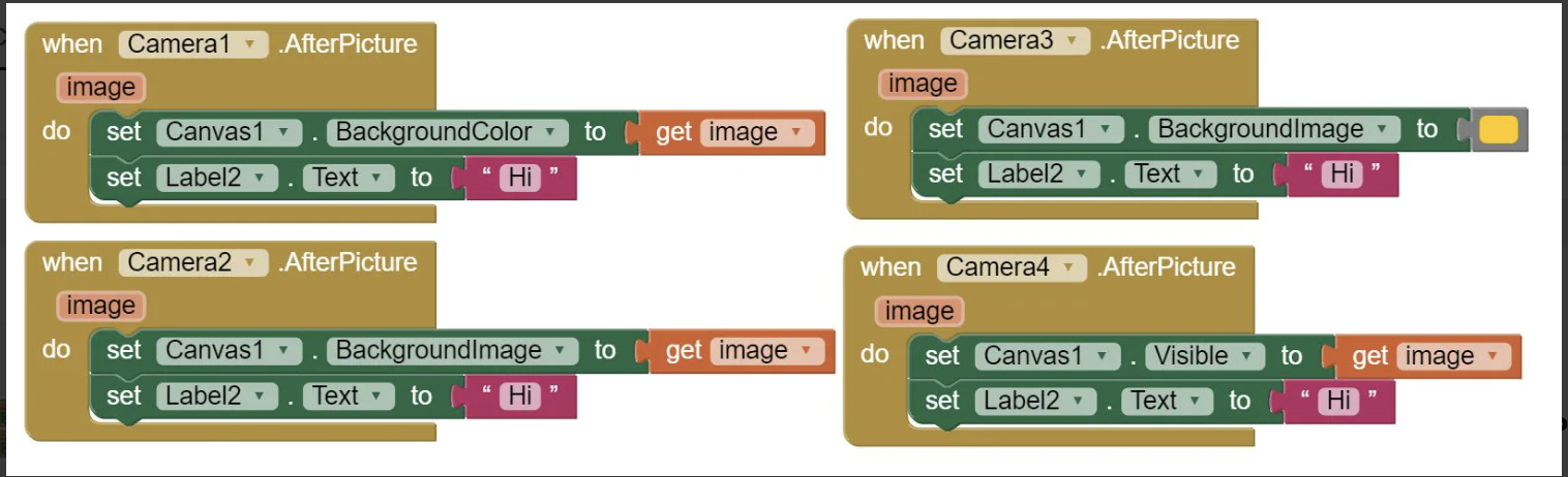 <p><strong>Which Event Handler will update the Screen to show the picture taken on the Canvas?</strong></p>