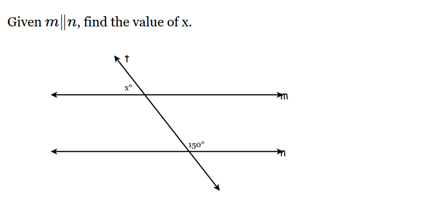 <p>Given <span style="font-family: KaTeX_Main, "Times New Roman", serif; line-height: 1.2; font-size: 1.21em;"><em>m</em>∥<em>n</em></span>, find the value of x.</p>