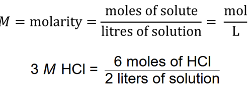 <p class="MsoNormal">Describes the amount of solute in moles and the volume of the solution in litres. (Molarity is the number of moles of solute per volume of solution in litres.)</p><p></p>