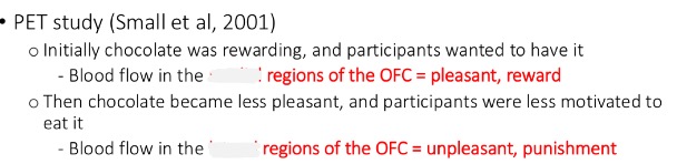 <p>What regions of the OFC were active when chocolate was pleasant vs unpleasant</p>