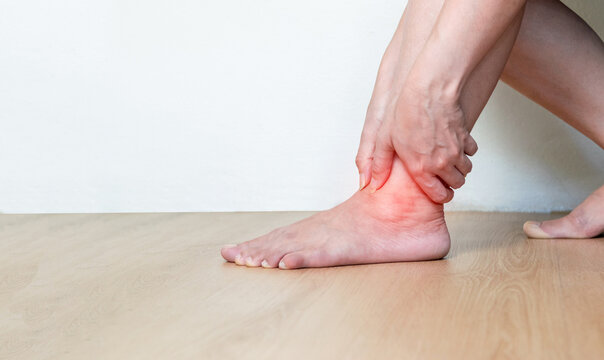 <p>ankle</p><p>(She twisted her ankle running downstairs.)</p>