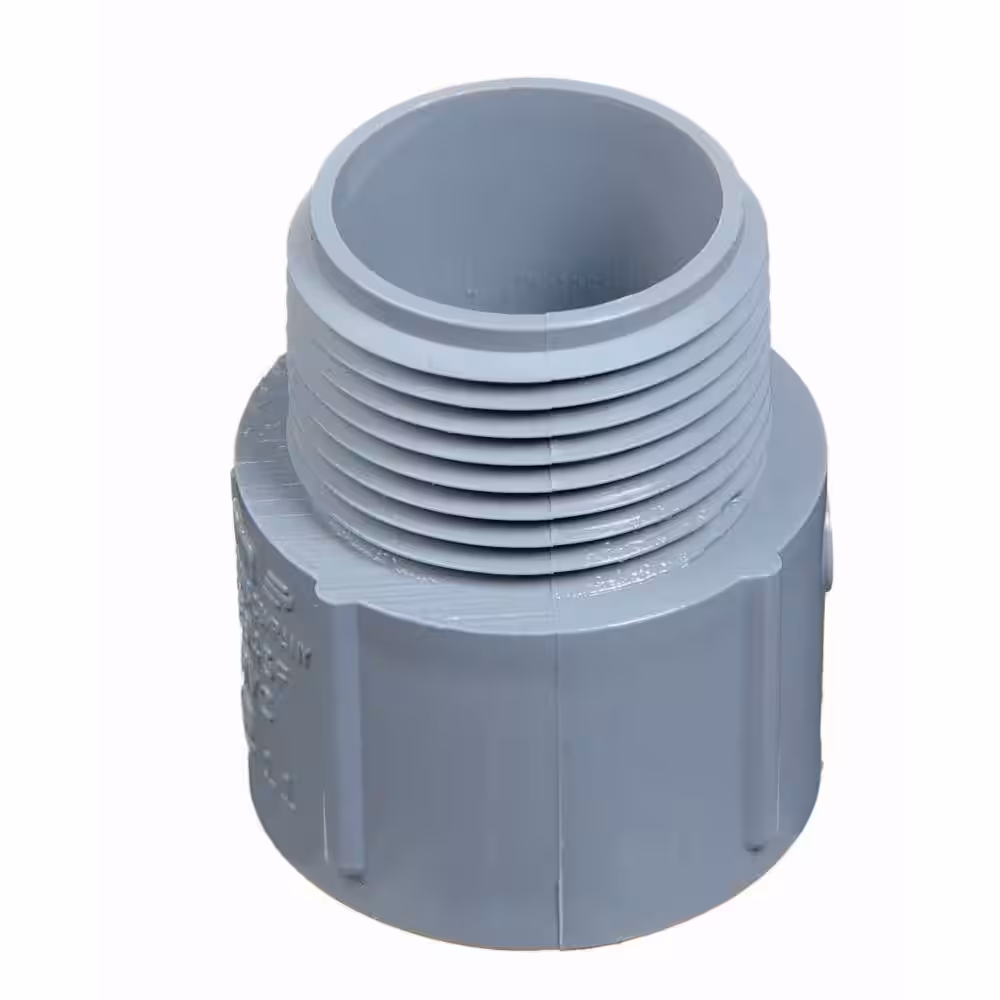<p>PVC conduit fitting with solvent-weld end and male threaded end, used to connect PVC conduit to boxes, panels, or other threaded electrical components.</p>