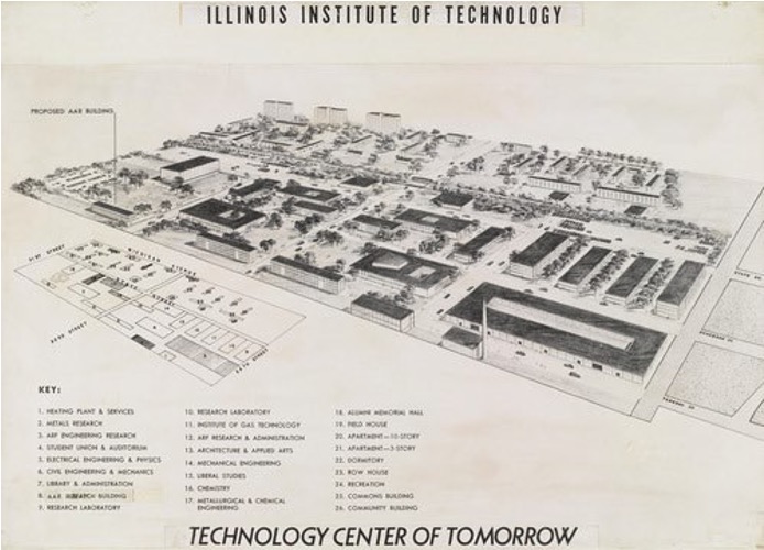 <p>Ontwerp IIT Campus</p><p>1940</p><p>Chicago Mies van der Rohe</p>