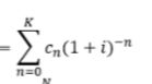 <p>K= number of periods of investment needed to get project operational</p><p>cn= net sponsor costs at end of period n</p><p>N= project life</p><p>i= social discount rate</p>