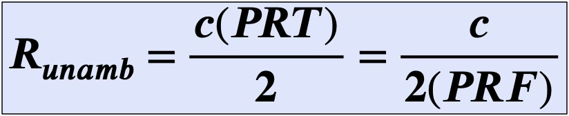 <p>return of echo prior to transmittal of next pulse (w/ unambiguous range)</p><p>echo from first pulse arrives after 2nd pulse sent</p>