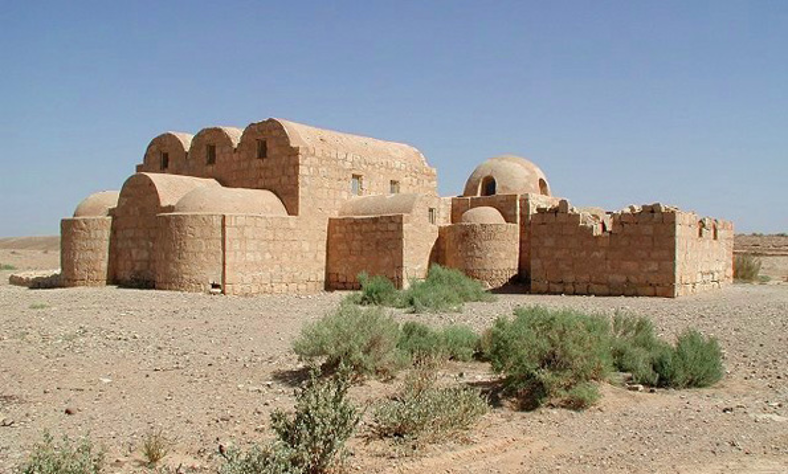 <p>Umayyad mansion at Qusayr Amra, built in Jordan, 720s-740s. Its inside frescoes are what make it of note, but it was part of a larger castle complex. Commissioned by Walid ibn Yazid. </p>