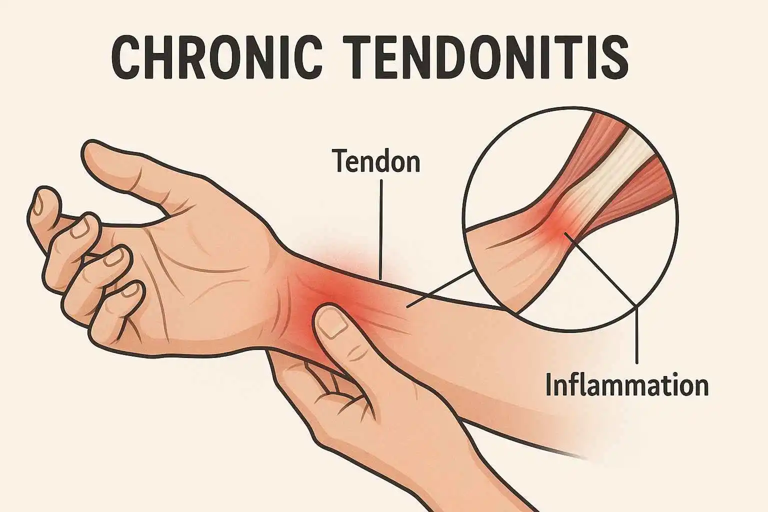 <p>An <strong>inflammation of a tendon</strong> that causes <strong>pain and tenderness near a joint</strong>.</p>