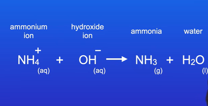 <p>React with aqueous sodium hydroxide solution.</p><p>The ammonium ion and hydroxide ion react together</p>