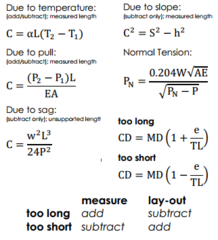 <p>- Due to long/short measurement: measure; layout</p><p>- Due to temperature</p><p>- Due to pull: normal tension</p><p>- Due to sag</p><p>- Due to slope</p>