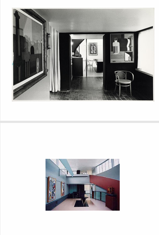 <ol><li><p>Twin houses that were interconnected = </p></li></ol><ul><li><p>La Roche = art collector</p></li><li><p>Jeanneret = family residence</p></li></ul><ol start="2"><li><p>Asymmetrical = Interlock masses with various volumes</p></li><li><p>PROMENADE ARCHITECTURALE = The movement was carefully planned through ramps, stairs and shifting views</p></li><li><p>Double height art exhibition</p></li><li><p>Curved and linear forms</p></li><li><p>Curved wall for art gallery</p></li><li><p>Open Plan = interior spaces are fluid</p></li><li><p>Horizontal windows</p></li><li><p>Roof terrace</p></li><li><p>Minimal ornamentation</p></li><li><p>Functionzal coning = separation between public and private spaces</p></li></ol><p></p>