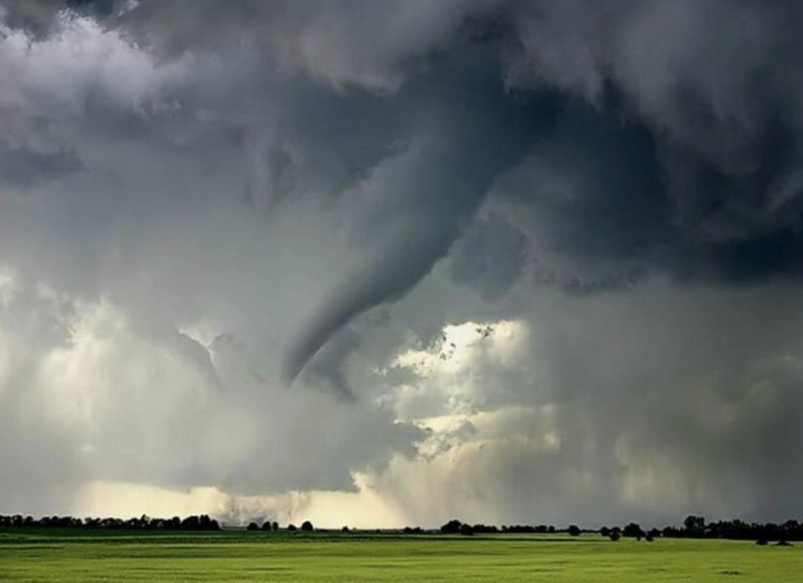 <ul><li><p>Violently rotating column of air usually in contact with the base of a cumulonimbus cloud and the ground</p></li><li><p>Associated with cold fronts, spring, mid-latitudes</p></li><li><p>Spiral counter-clockwise in Northern Hemisphere</p></li></ul><p></p>