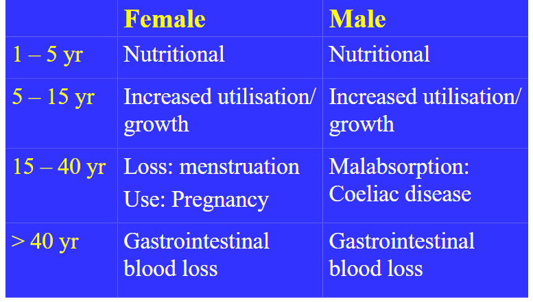 <p>Causes of Iron Deficiency by Age</p>