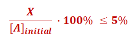 <ul><li><p>For RICE tables</p><ul><li><p>used when solving for x becomes polynomial</p></li></ul></li><li><p>Can make assumption that X is so small it does not need to be calculated</p><ul><li><p>Remove it when added to another value NOT ALONE</p></li></ul></li><li><p>After solving, check X is less than 5% of Initial value (All moles)</p></li><li><p>If not valid, solve polynomial</p></li><li><p>Always add both initial concentrations (if 2)</p></li></ul><p></p>